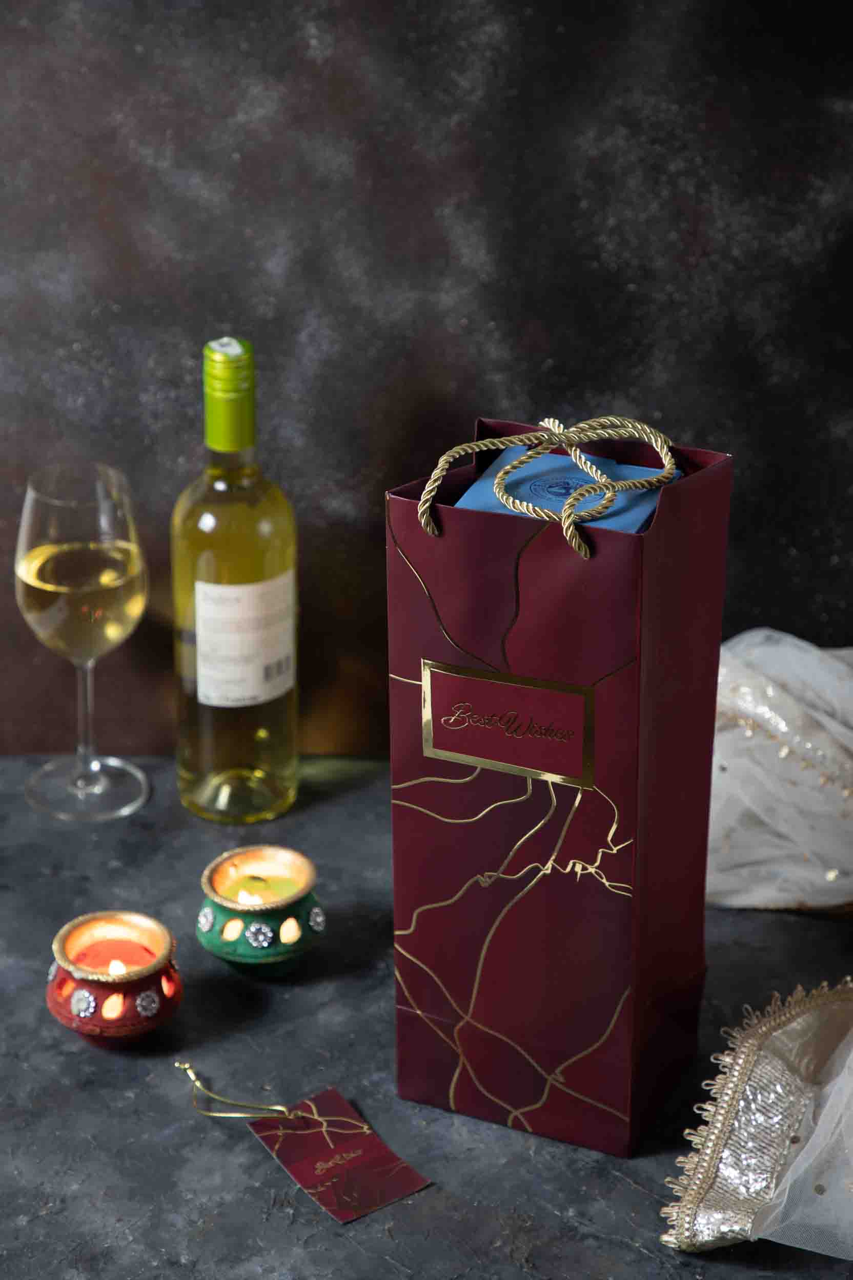 Star Potpurri  - Bottle Bags - Dark Red (Set of 6)