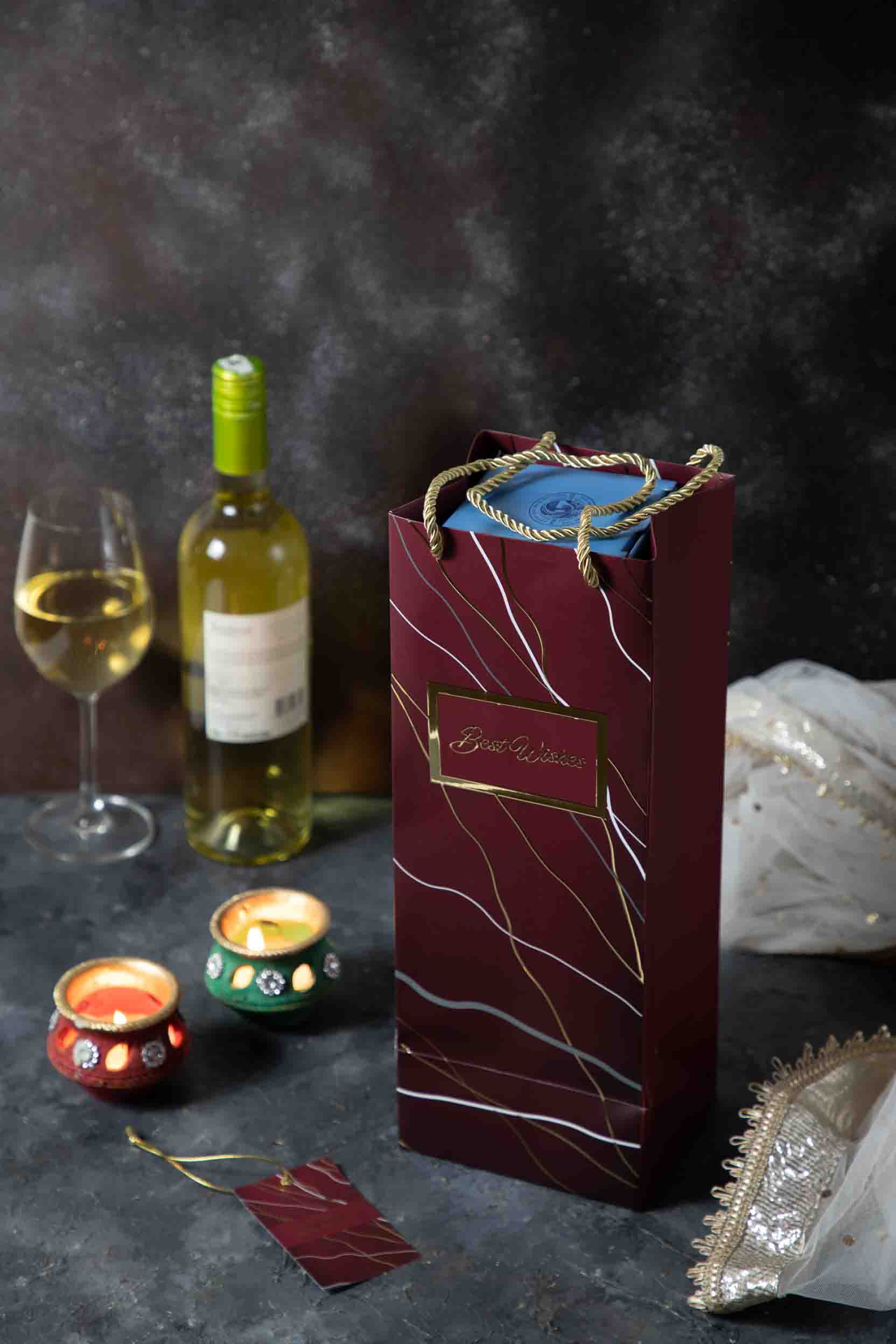 Marble Mesh  - Bottle Bags - Dark Red (Set of 6)