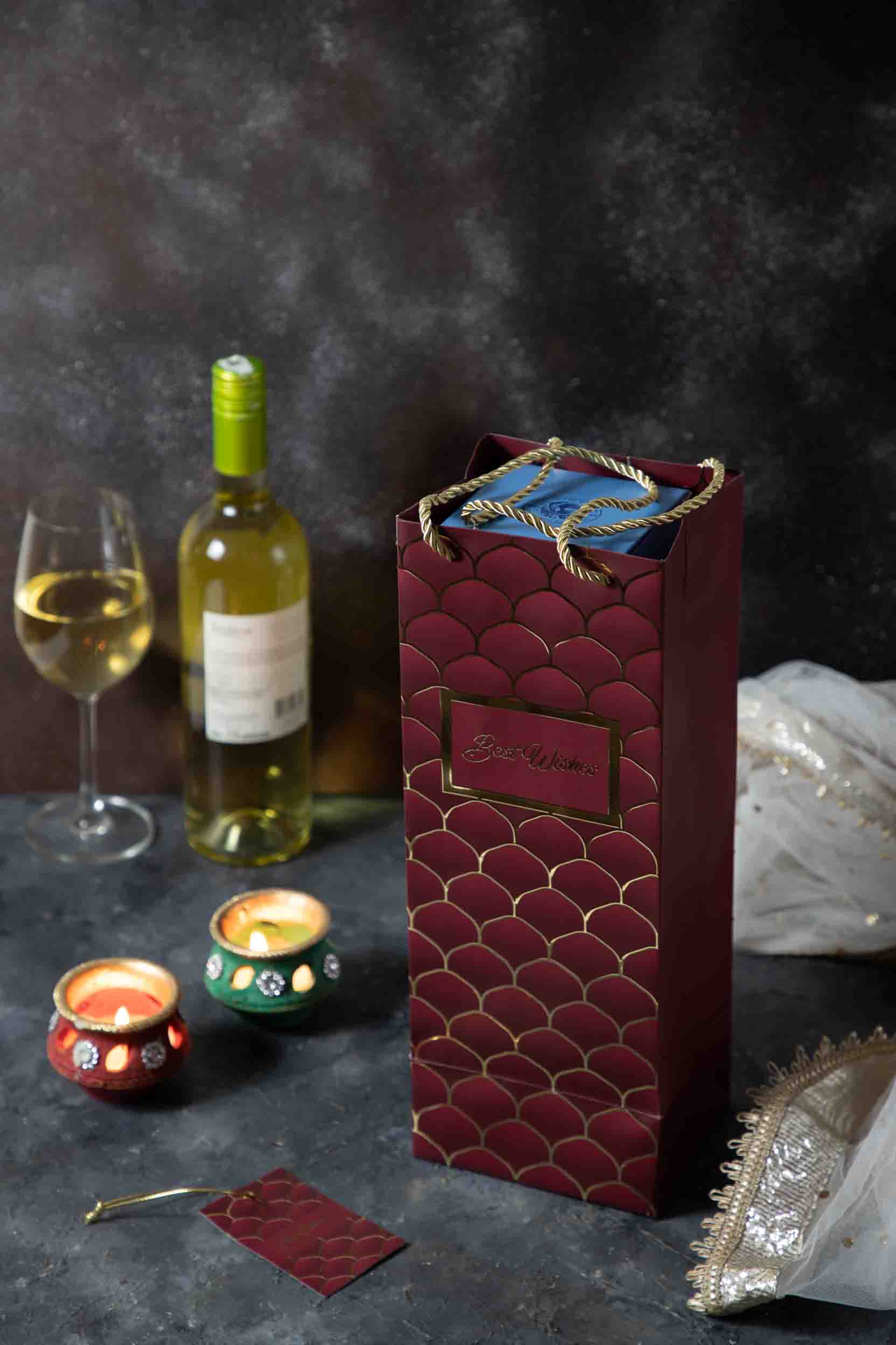Gold Minarets - Bottle Bags - Dark Red (Set of 6)